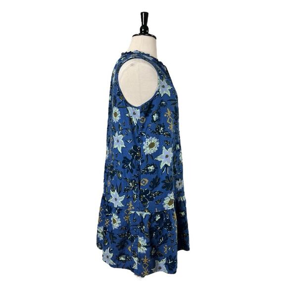 Sonoma Swing Dress Split Tie Neck Ruffle Hem Linen Blue Floral Women’s Size 0X - Picture 3 of 11
